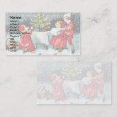 Carte De Visite Salutation de Noël avec des enfants jouant autour (Devant / Derrière)