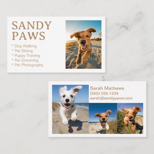 Carte De Visite Sandy Paws Chien Marcher Animaux de compagnie Phot (Devant / Derrière)