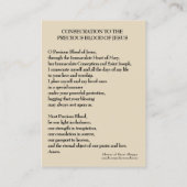 Carte De Visite Sang précieux de consécration de prière de Jésus (Dos)