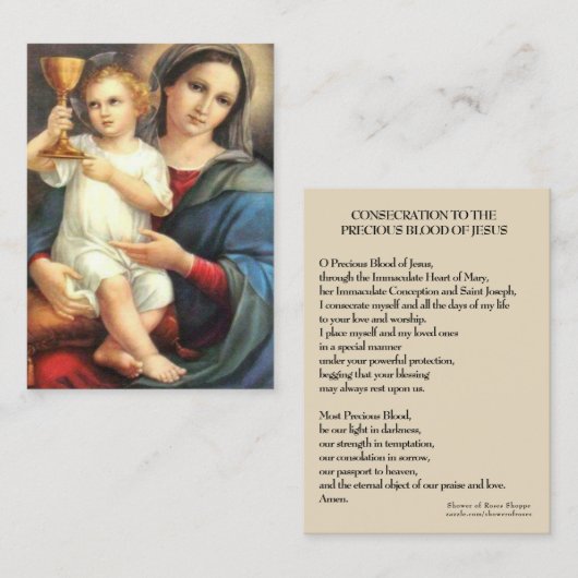 Carte De Visite Sang précieux de consécration de prière de Jésus (Devant / Derrière)