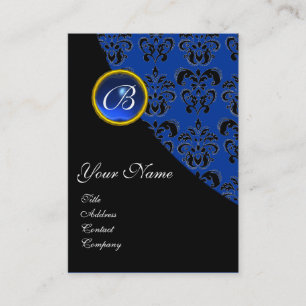 CARTE DE VISITE SAPHIR BLEU DAMAS NOIR MONOGRAMME