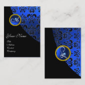 CARTE DE VISITE SAPHIR BLEU DAMAS NOIR MONOGRAMME (Devant / Derrière)