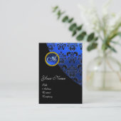 CARTE DE VISITE SAPHIR BLEU DAMAS NOIR MONOGRAMME (Debout devant)