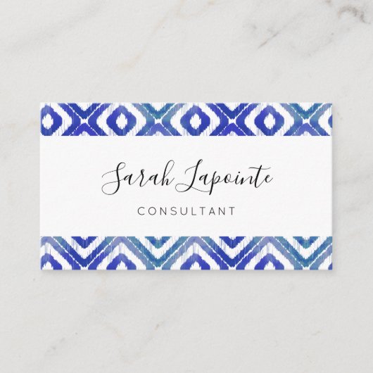 Carte De Visite Sapphire Blue Chic & Elegant Motif Ikat (Devant)