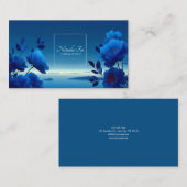 Carte De Visite Sapphire Blue Floral Modern Geometric Ocean (Devant / Derrière)