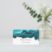 Carte De Visite Sarcelle - Code QR en pierre d'agate turquoise et (Debout devant)