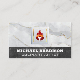 Carte De Visite Sausage sur Fourchette et Logo de Flamme Marbre