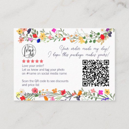 Carte De Visite Sauvage fleurs script commander logo merci qr (Dos)