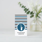 Carte de visite saxophone chic rayé (Debout devant)