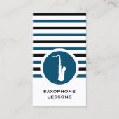 Carte de visite saxophone chic rayé (Devant)