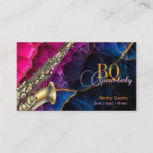 Carte De Visite Saxophone Jazz Or & Code QR Moderne, Monogramme (Devant)