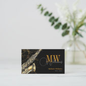 Carte De Visite Saxophone Jazz Or, Noir & Code QR, Monogramme (Debout devant)