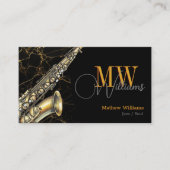 Carte De Visite Saxophone Jazz Or, Noir & Code QR, Monogramme (Devant)