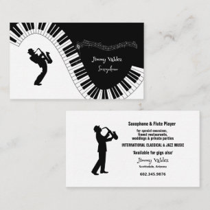Carte De Visite Saxophone Player Music Notes Piano Keys