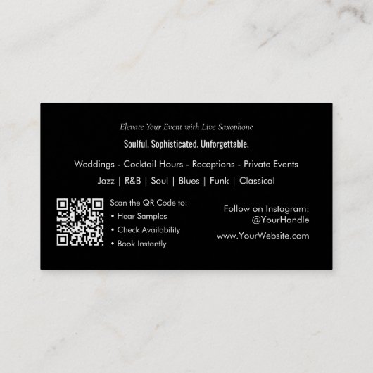 Carte De Visite Saxophoniste professionnel moderne Code QR (Dos)
