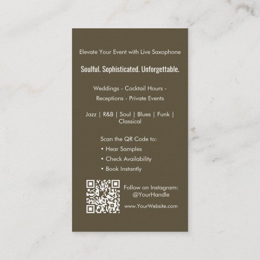 Carte De Visite saxophoniste professionnel moderne code qr (Dos)