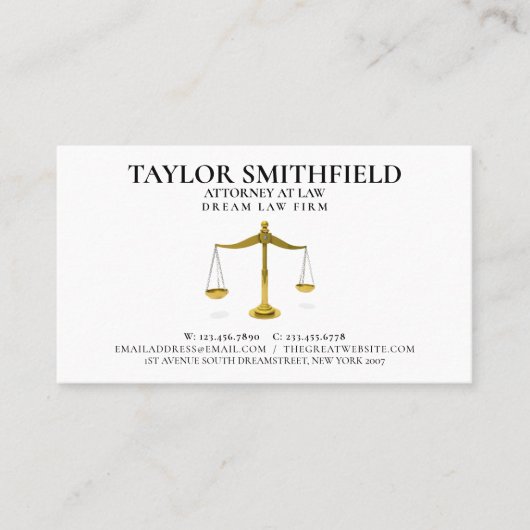 Carte De Visite Scales of Justice Gold Lawyer Attorney (Devant)