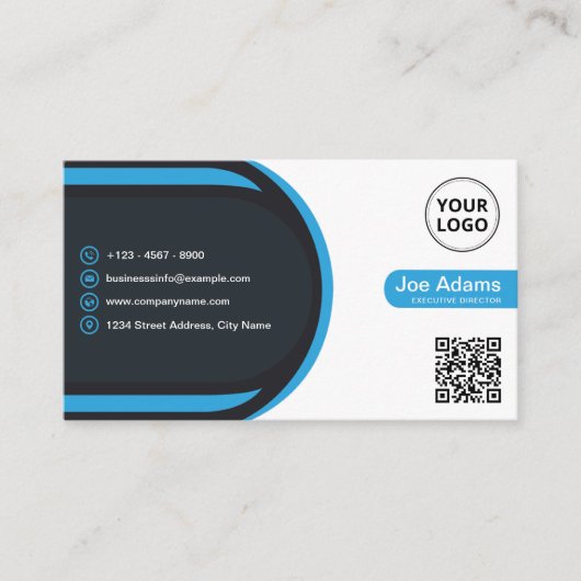 Carte De Visite Scannable professionnel moderne bleu (Devant)