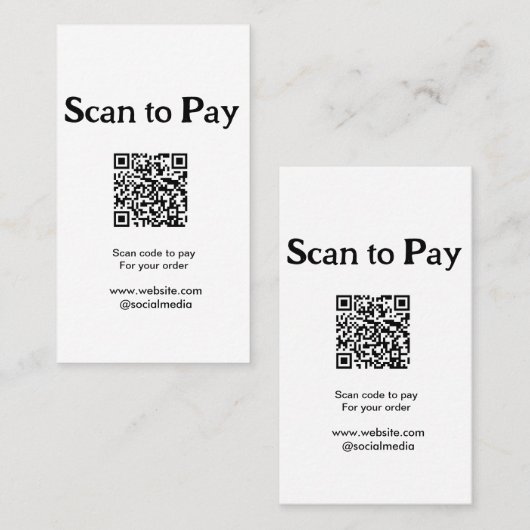 Carte De Visite Scanner pour payer la commande QR code ajouter un (Devant / Derrière)