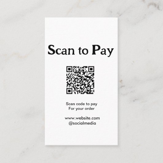 Carte De Visite Scanner pour payer la commande QR code ajouter un (Devant)