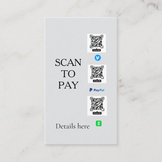Carte De Visite scanner pour payer les détails du code QR venmo ca (Devant)