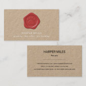 Carte De Visite Sceau de cire de paille de chien rustique (Devant / Derrière)