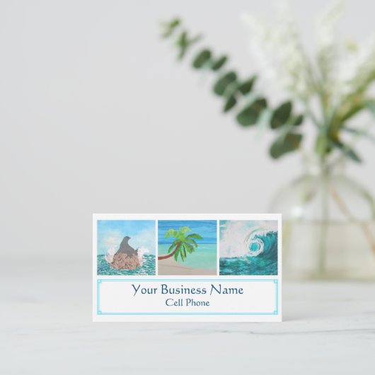 Carte De Visite Sceau de plage Tropical Palm Tree Ocean Wave Rainb (Debout devant)