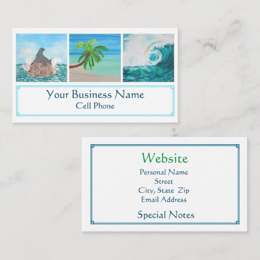 Carte De Visite Sceau de plage Tropical Palm Tree Ocean Wave Rainb (Devant / Derrière)