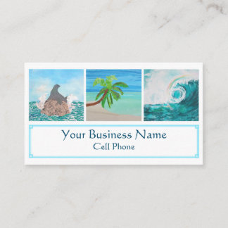 Carte De Visite Sceau de plage Tropical Palm Tree Ocean Wave Rainb
