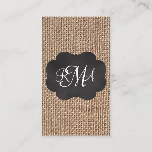 Carte De Visite Scénario Burlap Triple Script Monogramme (Dos)
