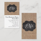 Carte De Visite Scénario Burlap Triple Script Monogramme (Devant / Derrière)