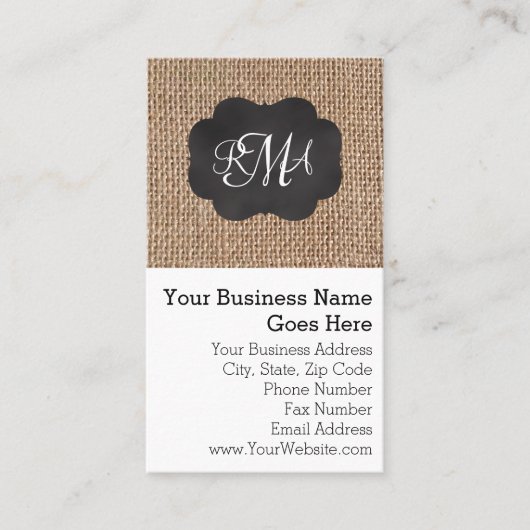 Carte De Visite Scénario Burlap Triple Script Monogramme (Devant)