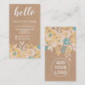 Carte De Visite Scénario chic de kraft brun floral abstrait (Devant / Derrière)