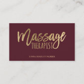 Carte De Visite Scénario de massothérapeute moderne feuille d'or c (Devant)