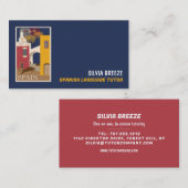 Carte De Visite Scène Espagnole, Tuteur Langue Espagnole, Enseigna (Devant / Derrière)