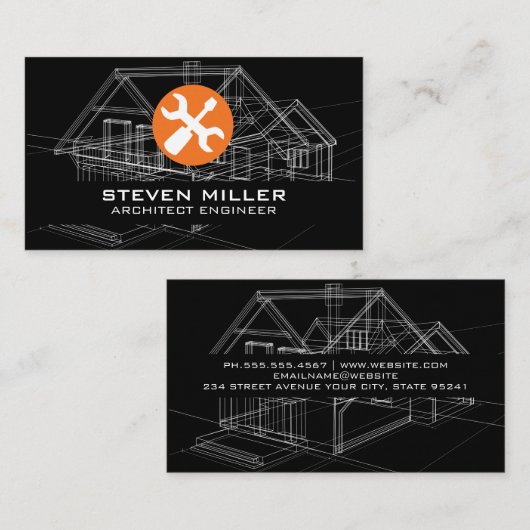 Carte De Visite Schéma des plans | Outils de menuiserie Architect (Devant / Derrière)