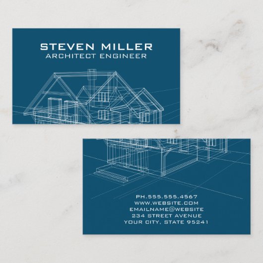 Carte De Visite Schéma d'impression bleu maison | Architecte (Devant / Derrière)