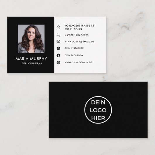 Carte De Visite Schwarz Weiß Visitenkarte Mit Foto/Logo (Devant / Derrière)