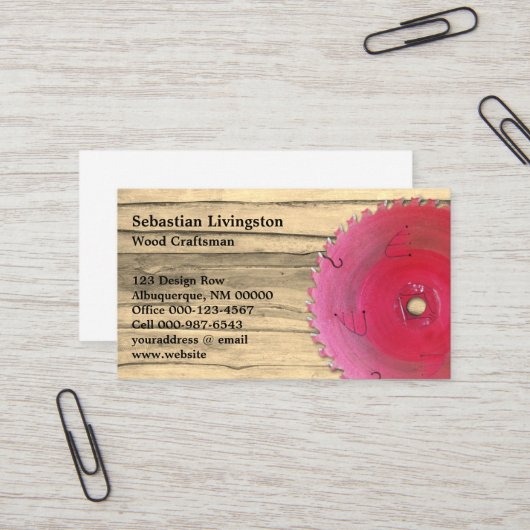 Carte De Visite Scie Circulaire Rustique Métier de la Menuiserie (Devant/Arrière en situation)