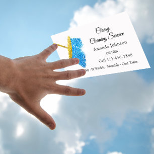 Carte De Visite Scintillant bleu de nettoyage de service d'or chic