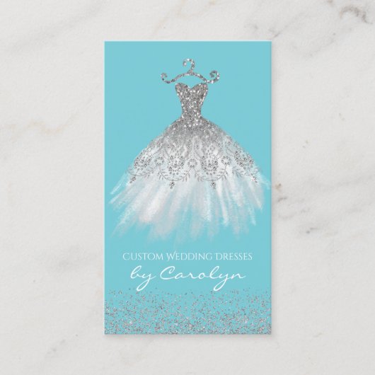 Carte de visite scintillant bleu et argenté (Devant)