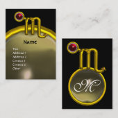 Carte De Visite SCORPIO ZODIAC ANNIVERSAIRE MONOGRAM Grenade rouge (Devant / Derrière)