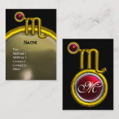 Carte De Visite SCORPIO ZODIAC ANNIVERSAIRE MONOGRAM Grenade rouge (Devant / Derrière)