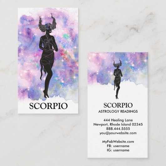 Carte De Visite *~* SCORPIO Zodiac Astrologie Lectures Bleu rose (Devant / Derrière)