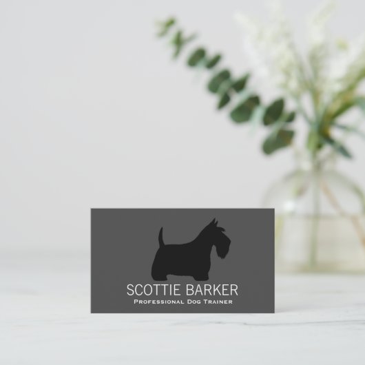 Carte De Visite Scottish Terrier Silhouette Noir sur Grey Scottie (Debout devant)