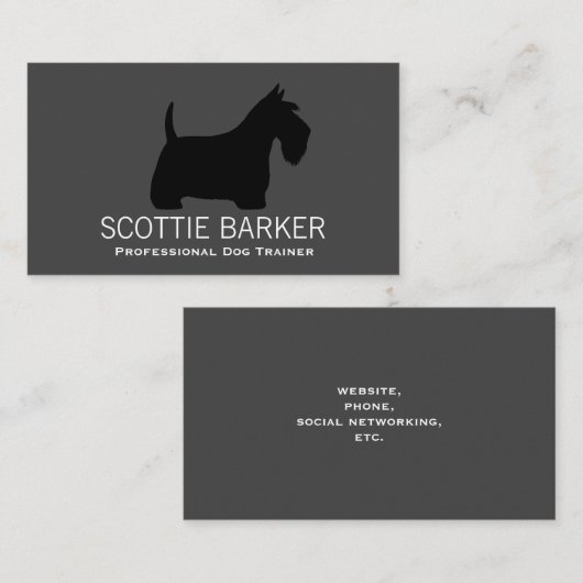 Carte De Visite Scottish Terrier Silhouette Noir sur Grey Scottie (Devant / Derrière)