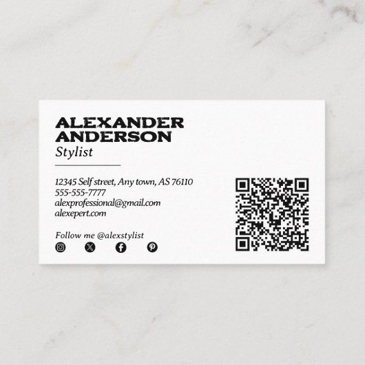 Carte De Visite Scribble au charbon noir professionnel minimal (Dos)