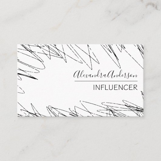 Carte De Visite Scribble Professionnel Minimal Noir Et Blanc (Devant)