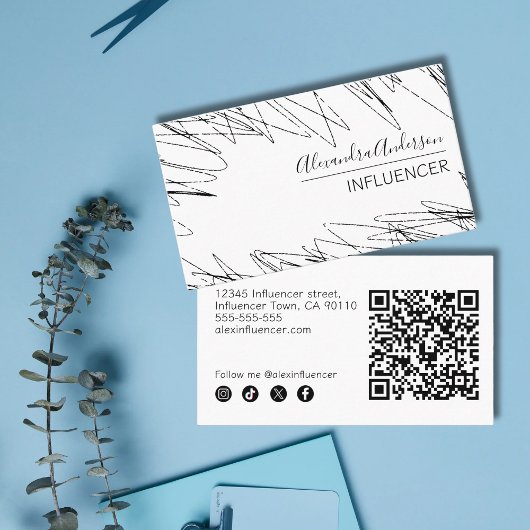 Carte De Visite Scribble Professionnel Minimal Noir Et Blanc