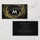 Carte De Visite Scribbles d'or contemporain avec Monogramme (Devant / Derrière)